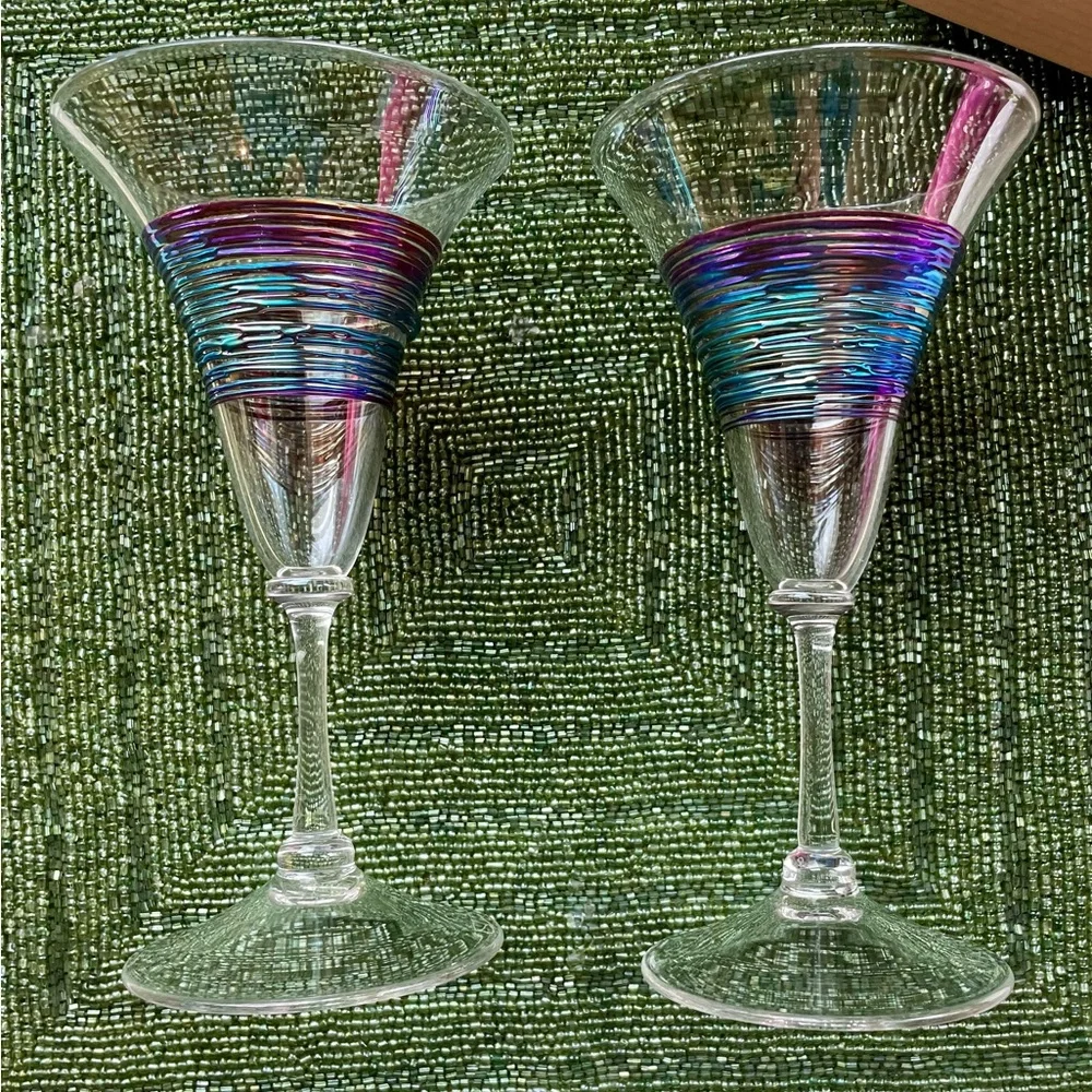 Venetian Wine Glass, Rainbow spun by An American Craftsman, MINH -Set of 2 NIB